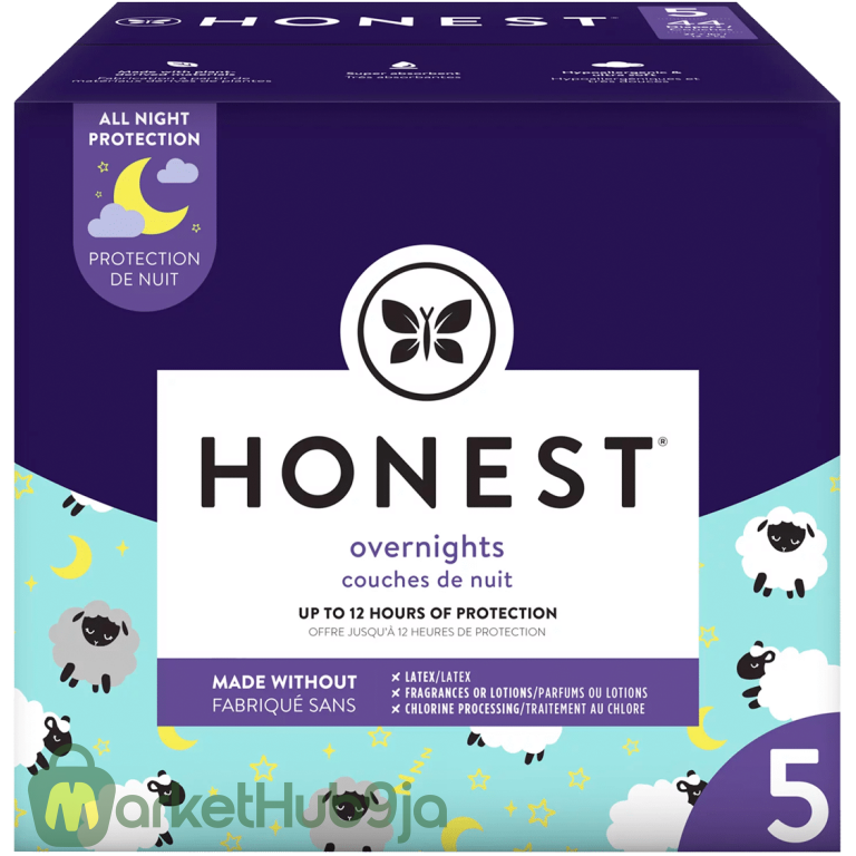 The Honest Company Overnight Baby Diapers, Sleepy Sheep, Size 5, 44 ct