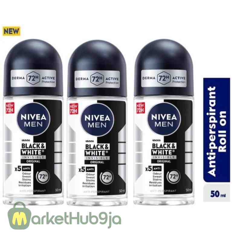 NIVEA MEN Black & White Invisible Original Anti-Perspirant Roll-on, 72h - 50ml (3-Pack)