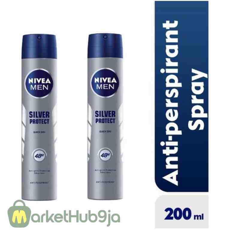 NIVEA Men Silver Protect Anti-Perspirant Spray 200ml (Pack of 2) - 48h Protection