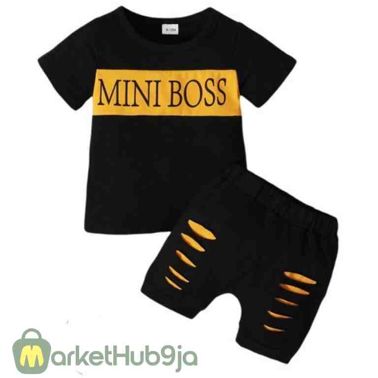 MINI BOSS Baby Boys Summer Clothes Set - Short Sleeve Top & Ripped Shorts (0-3 Years)