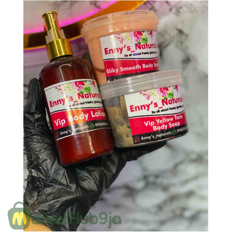 VIP Yellow Tone Body Set – Natural Lotion, Scrub & Soap (By Enny's Naturals)