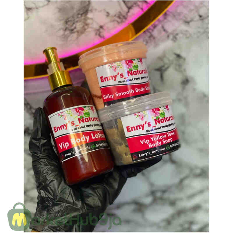 VIP Yellow Tone Body Set – Natural Lotion, Scrub & Soap (By Enny's Naturals) - Image 2