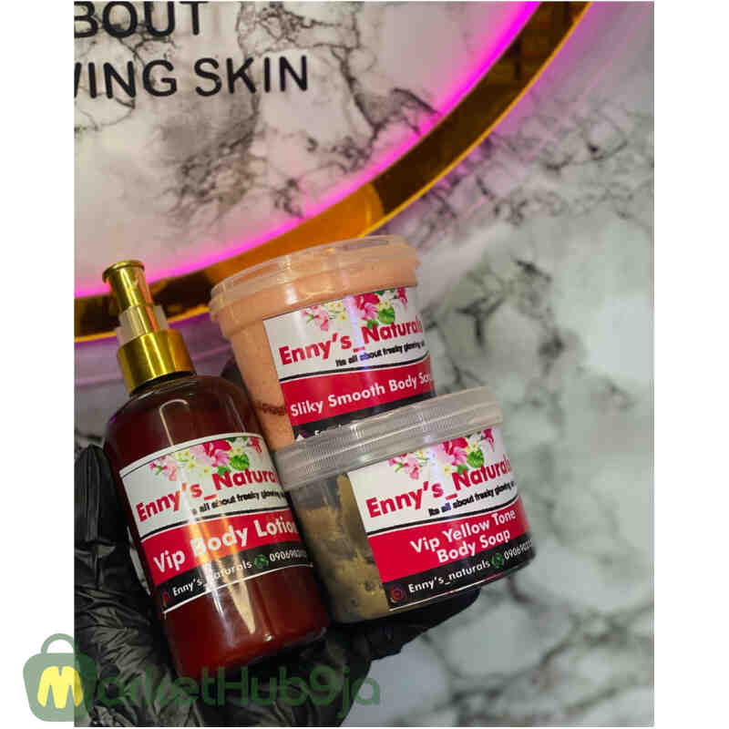 VIP Yellow Tone Body Set – Natural Lotion, Scrub & Soap (By Enny's Naturals) - Image 3