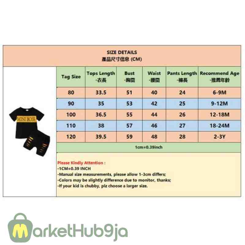 MINI BOSS Baby Boys Summer Clothes Set - Short Sleeve Top & Ripped Shorts (0-3 Years) - Image 2
