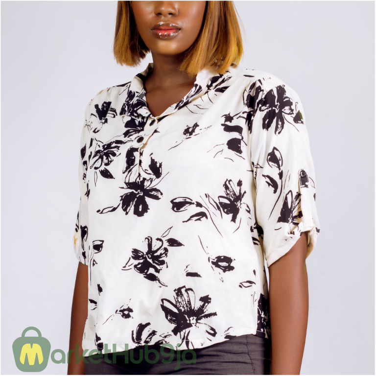 Elegant Black and White Print Ladies Top - Stylish & Versatile