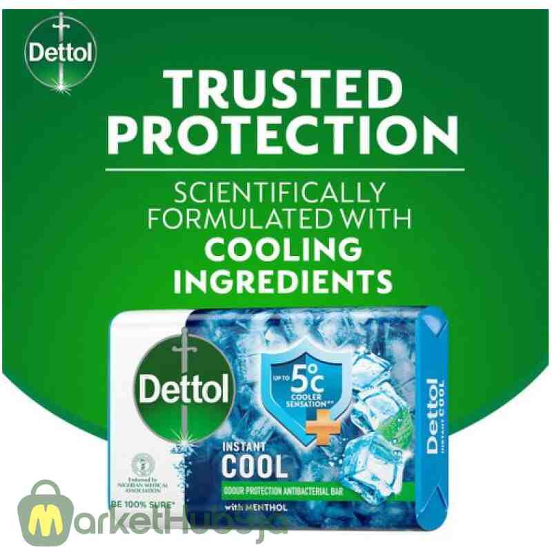 Dettol Antibacterial Bathing Soap - Instant Cool 70g (Pack of 6) | Germ Protection - Image 2