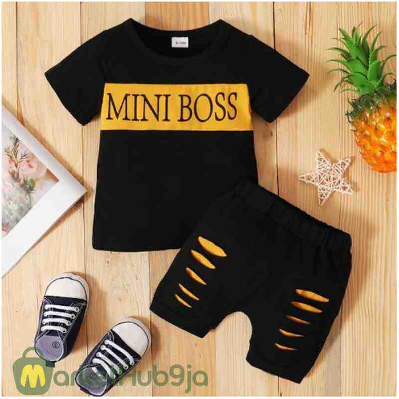 MINI BOSS Baby Boys Summer Clothes Set - Short Sleeve Top & Ripped Shorts (0-3 Years) - Image 3